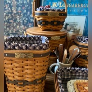 J.W. Longaberger Miniature Woven Basket Collection with Plaid Lining.